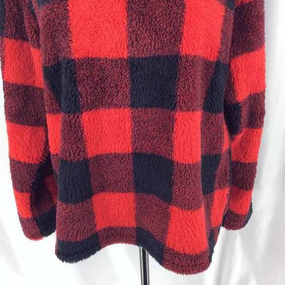 Eddie Bauer 1/4 Zip Fleece Pullover Womens Size Large Buffalo Plaid Red Black - Picture 7 of 9